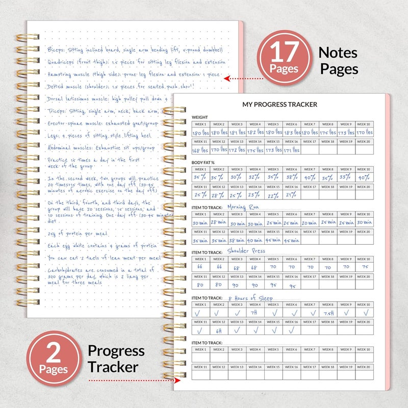 SUNEE 2026 Fitness Workout Journal Planner for Women & Men, JAN 2026 - DEC 2026 Exercise Planner, 6.4" x 8.3" Workout Calendar Journal Essentials Gift for Goals, Tracking, Gifts with PVC Plastic Cover, Pink - Image 5